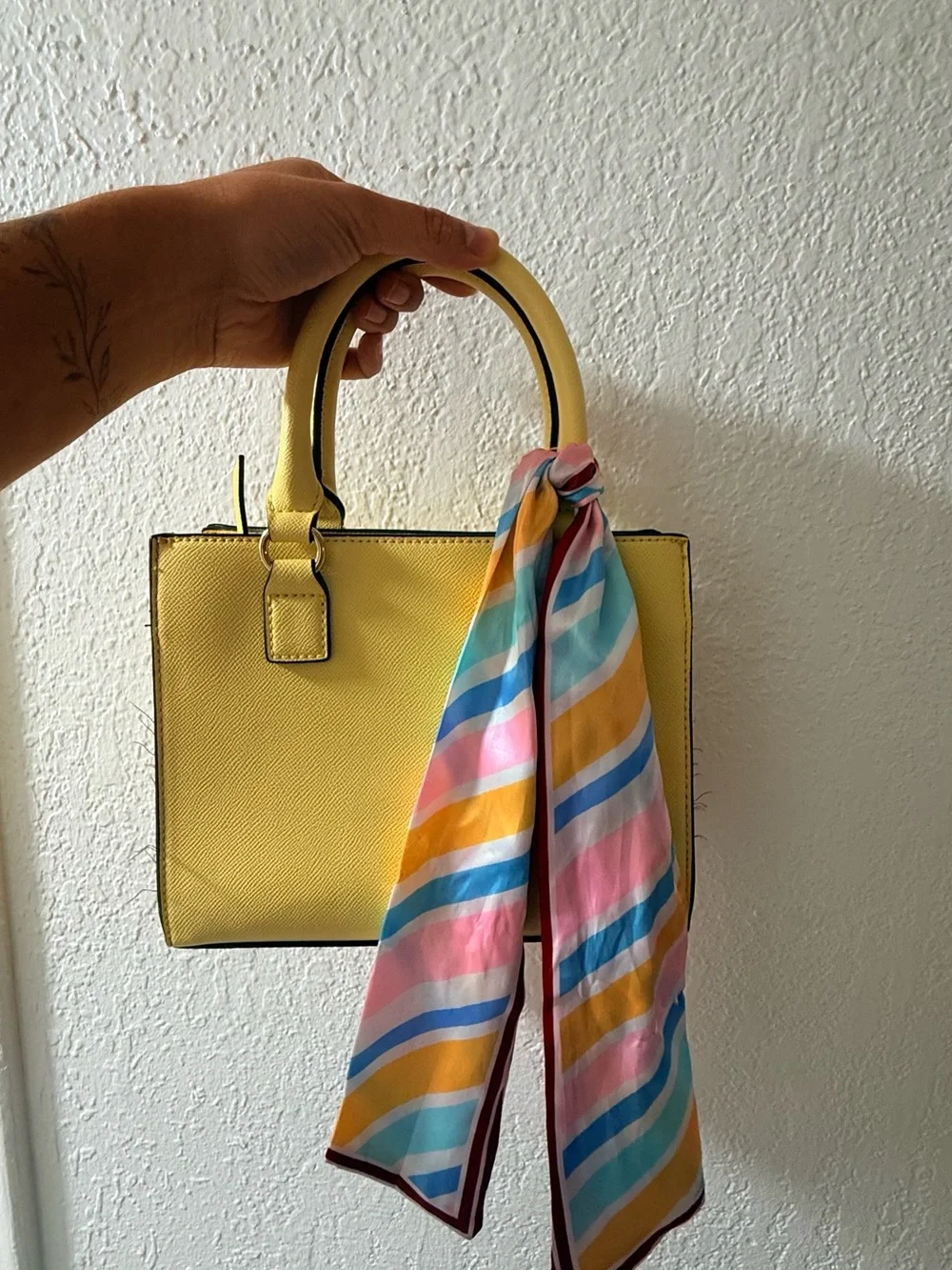 ALDO Yellow Saffiano Structured Satchel with Top Handles